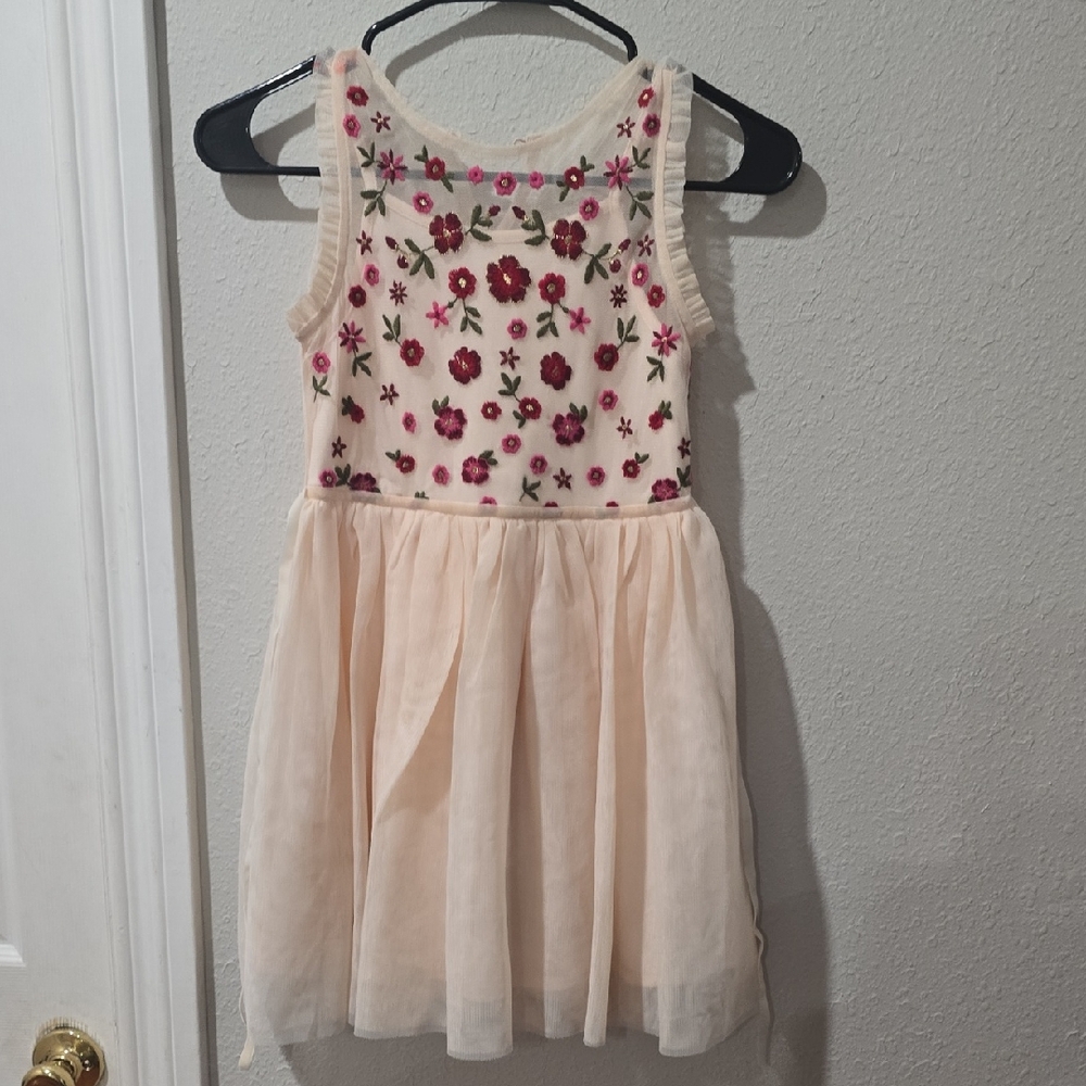 Cat & Jack Floral Embroidered Cream and Red Dress